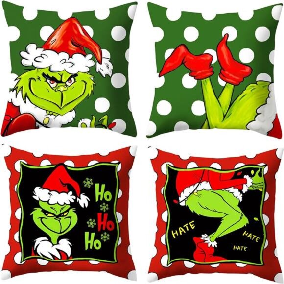 Set of 4 Christmas Pillow‎ Covers, 18x18 Merry Grin-chmas Farmhouse Decor - Picture 1 of 7
